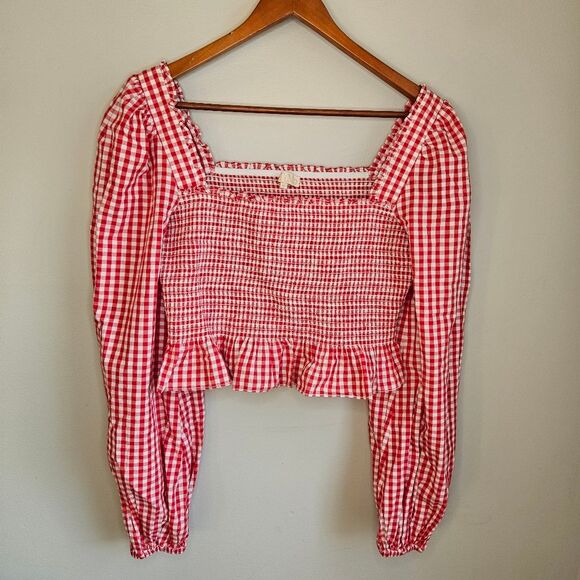 byTiMo Gingham Cropped Milkmaid Blouse Womens Medium Smocked Cottagecore Western - Picture 4 of 8